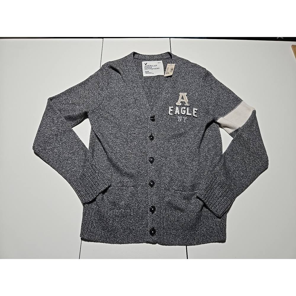 American Eagle Cardigan Men's M Y2K Embroidered‎ Letters Preppy Varsity NWT NEW